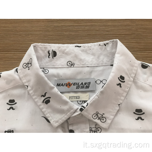 Camicia da uomo con stampa a manica corta con colletto alla coreana